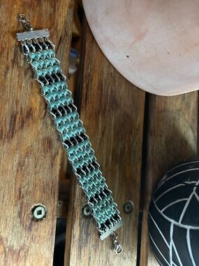 Chain Link Bracelet in Teal and Black